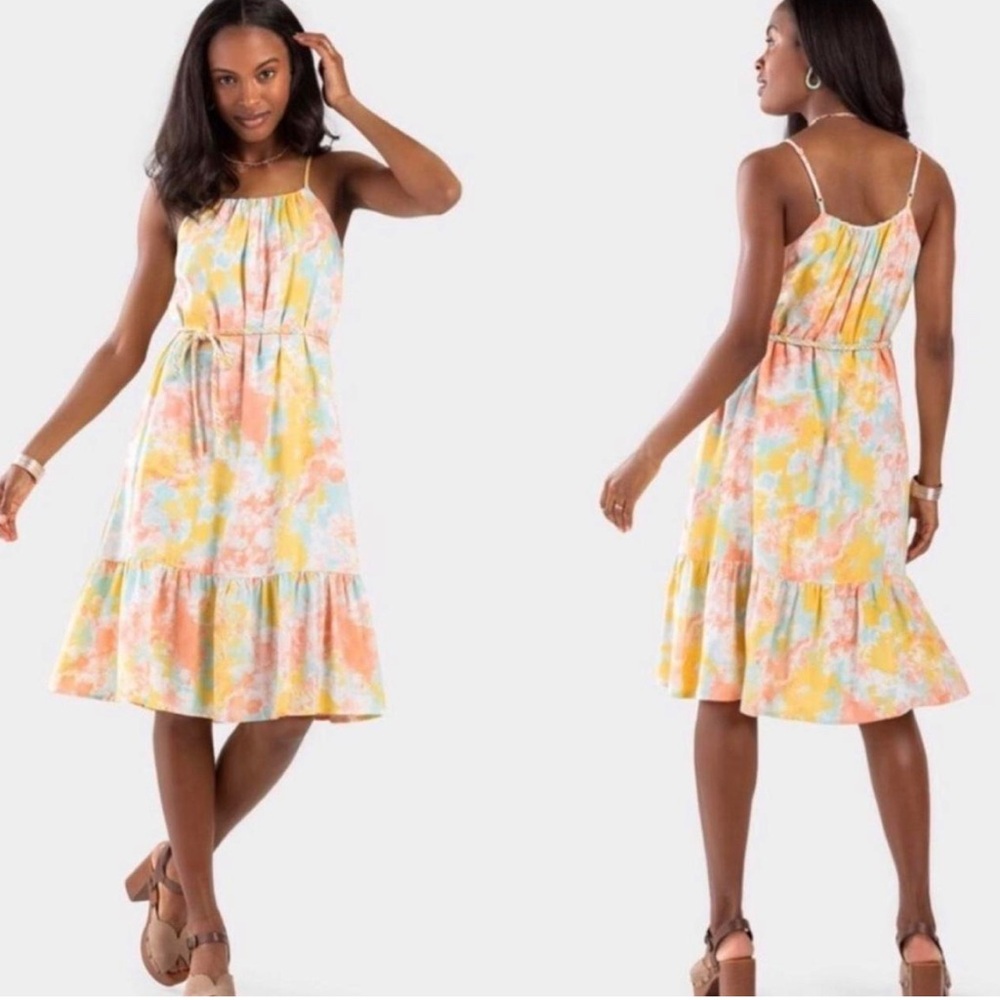 Blue Rain Yellow and Pink Sleeveless Sundress